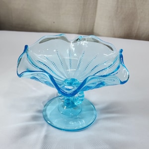Vintage Northwood Beaded Panel Blue Footed Glass Compote