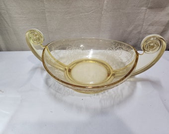 Vintage Fostoria June Etched Yellow Console Scroll Bowl Art Deco