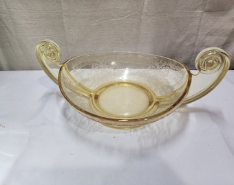 Vintage Fostoria June Etched Yellow Console Scroll Bowl Art Deco