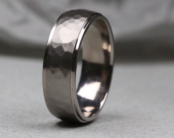 Titanium Wedding Ring Hammered Matt Finish. Grooved wedding ring. Comfort fit. Titanium wedding ring.