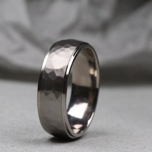 Titanium Wedding Ring Hammered Matt Finish. Grooved wedding ring. Comfort fit. Titanium wedding ring.