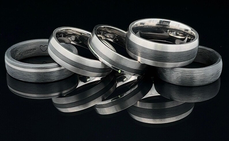 Carbon Fibre Wedding Ring 6 mm. Comfort fit. Black wedding ring.