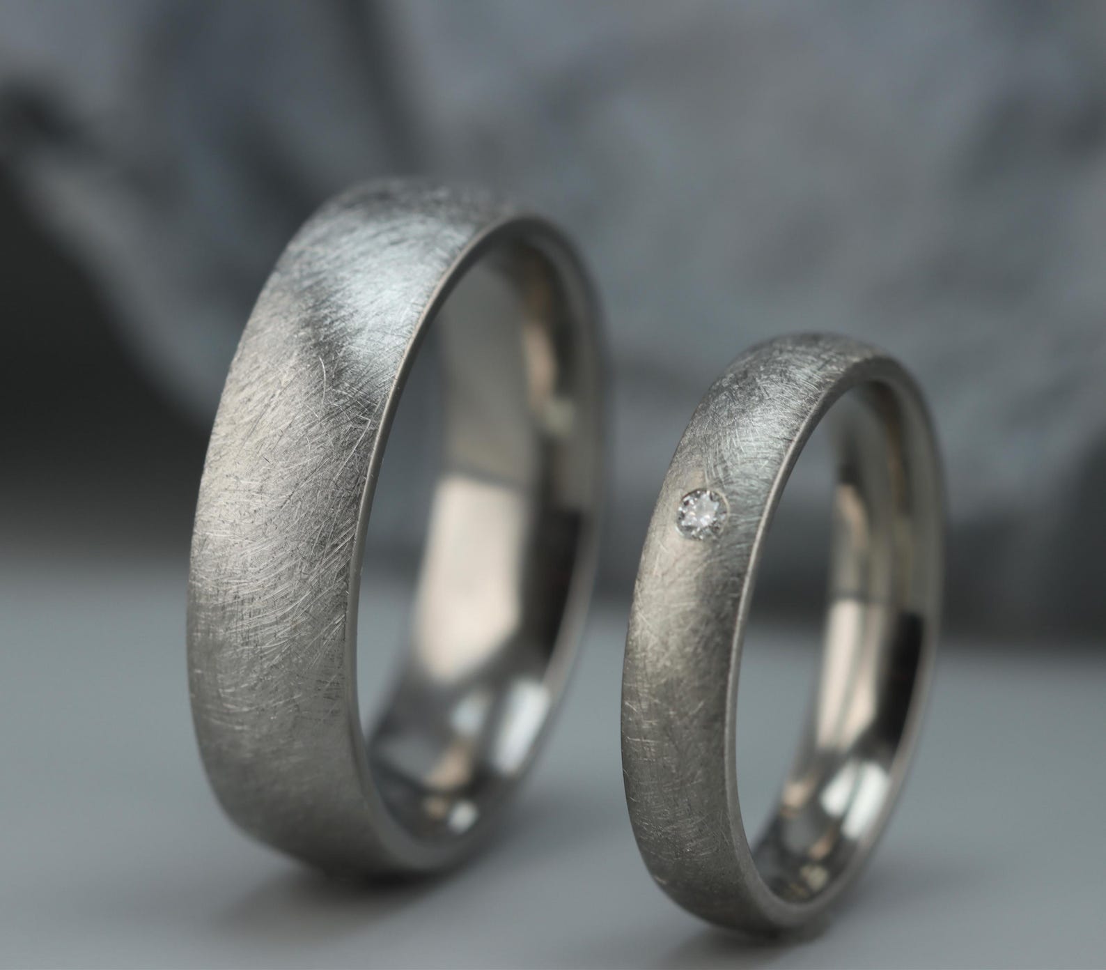 Heavy Ring Titanium Matching Wedding Rings Set. Heavy Matt Finish. Diamond Set ...