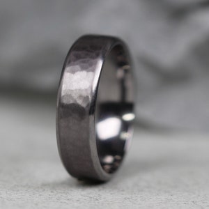 Tantalum Wedding Ring, Bevelled Edges, Hammered Matt Finish Middle and Polished Edges. Comfort fit. FREE ENGRAVING.