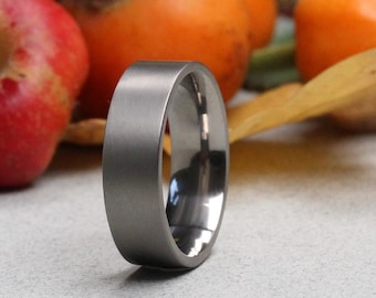 Titanium Wedding Ring Matt Finish. Flat shape outside. Comfort fit inside. Titanium wedding ring.