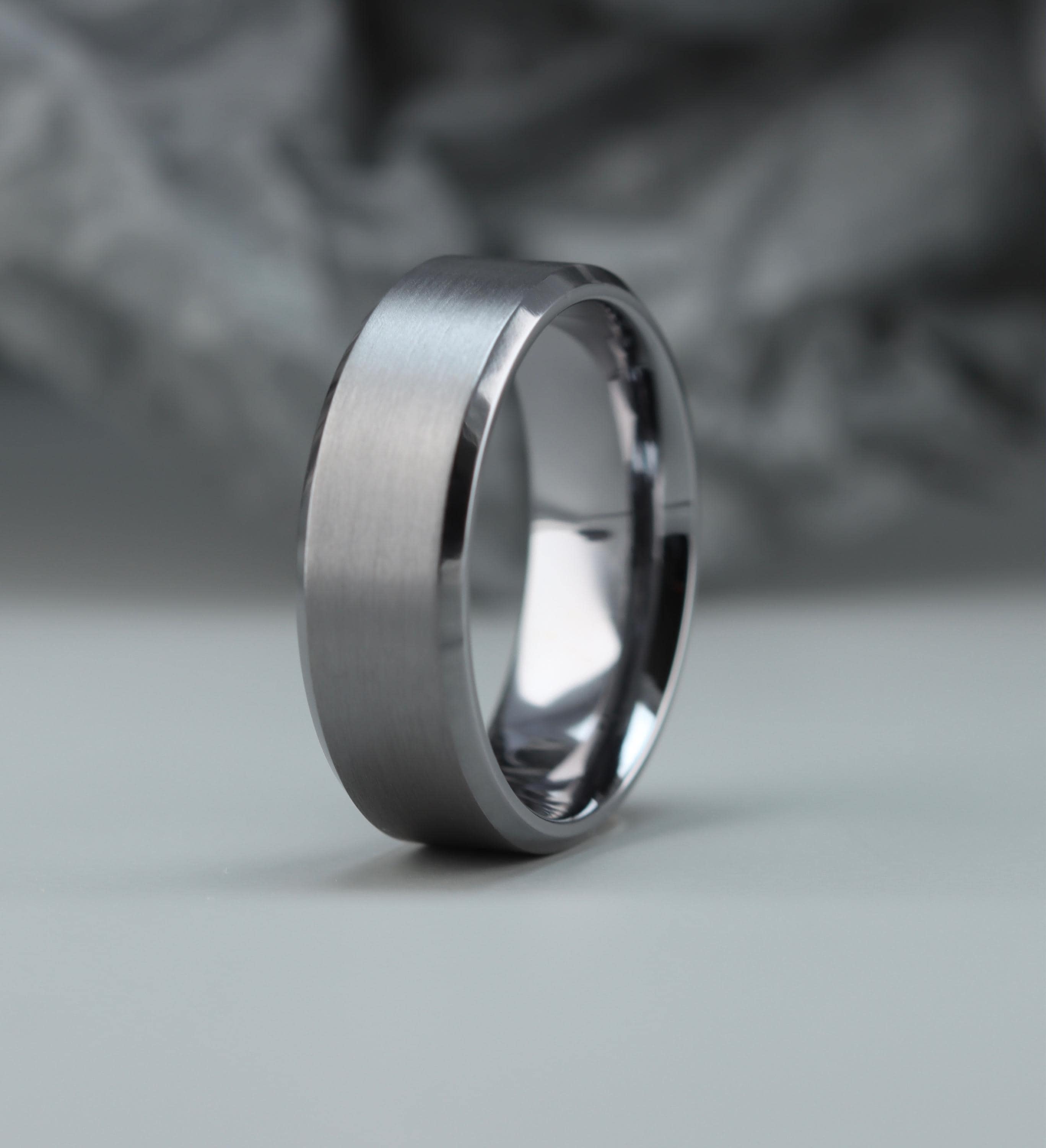 Tantalum Wedding Ring, Bevelled Edges, Matt Finish Middle and 