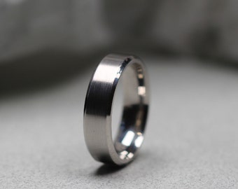 Titanium Wedding Ring Bevelled Edges, matt finish middle, polished edges. Comfort fit inside.