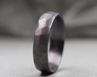 Tantalum Wedding Ring. # 4 Hammered Effect Matt Finish. Comfort fit.