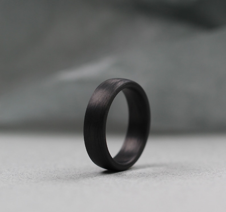 Carbon Fibre Wedding Ring 6 mm. Comfort fit. Black wedding ring.