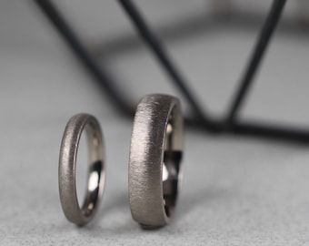 Titanium Wedding Rings Set. Horizontal matt finish. Matching wedding rings set. Comfort fit.