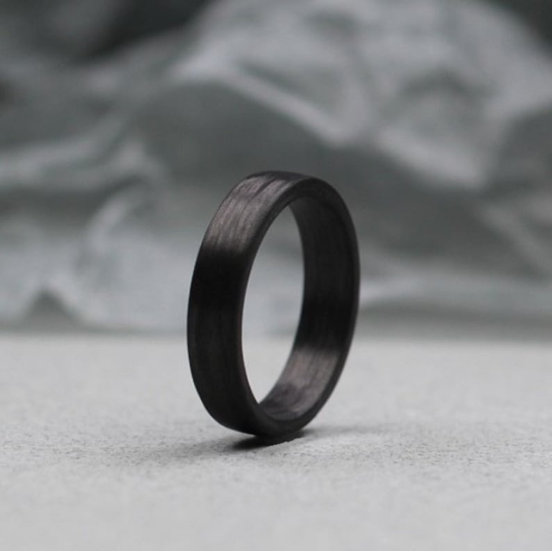 Carbon Fibre Wedding Ring 6 mm. Comfort fit. Black wedding ring.