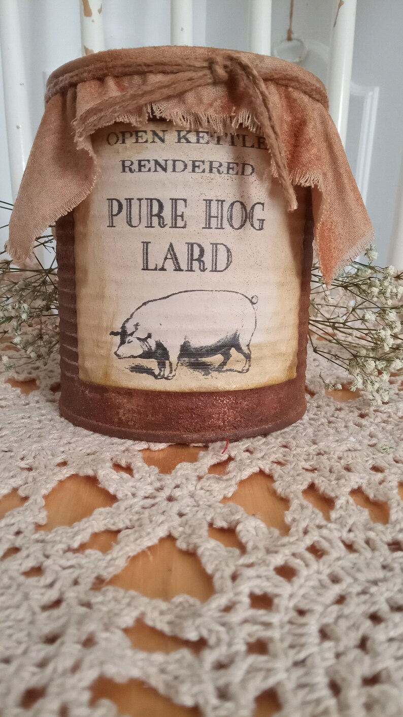Primitive Rusty Pantry Hog Lard Can Farmhouse Decor Handmade Grubby
