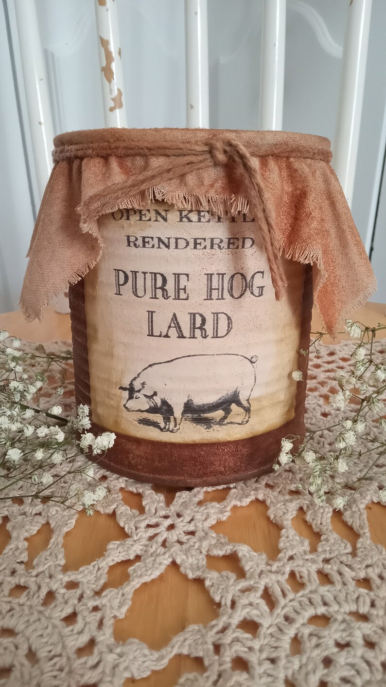 Primitive Rusty Pantry Hog Lard Can Farmhouse Decor Handmade Grubby