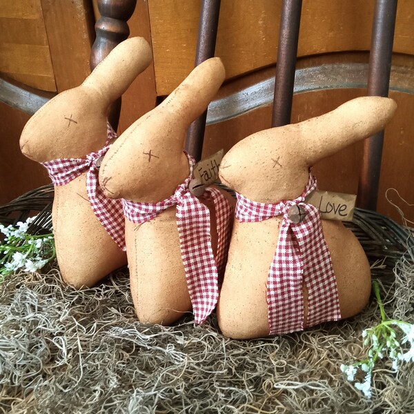 Primitive Bunny Rabbits Bowl Fillers Ornaments Farmhouse Country Decor Set of 3 Handmade