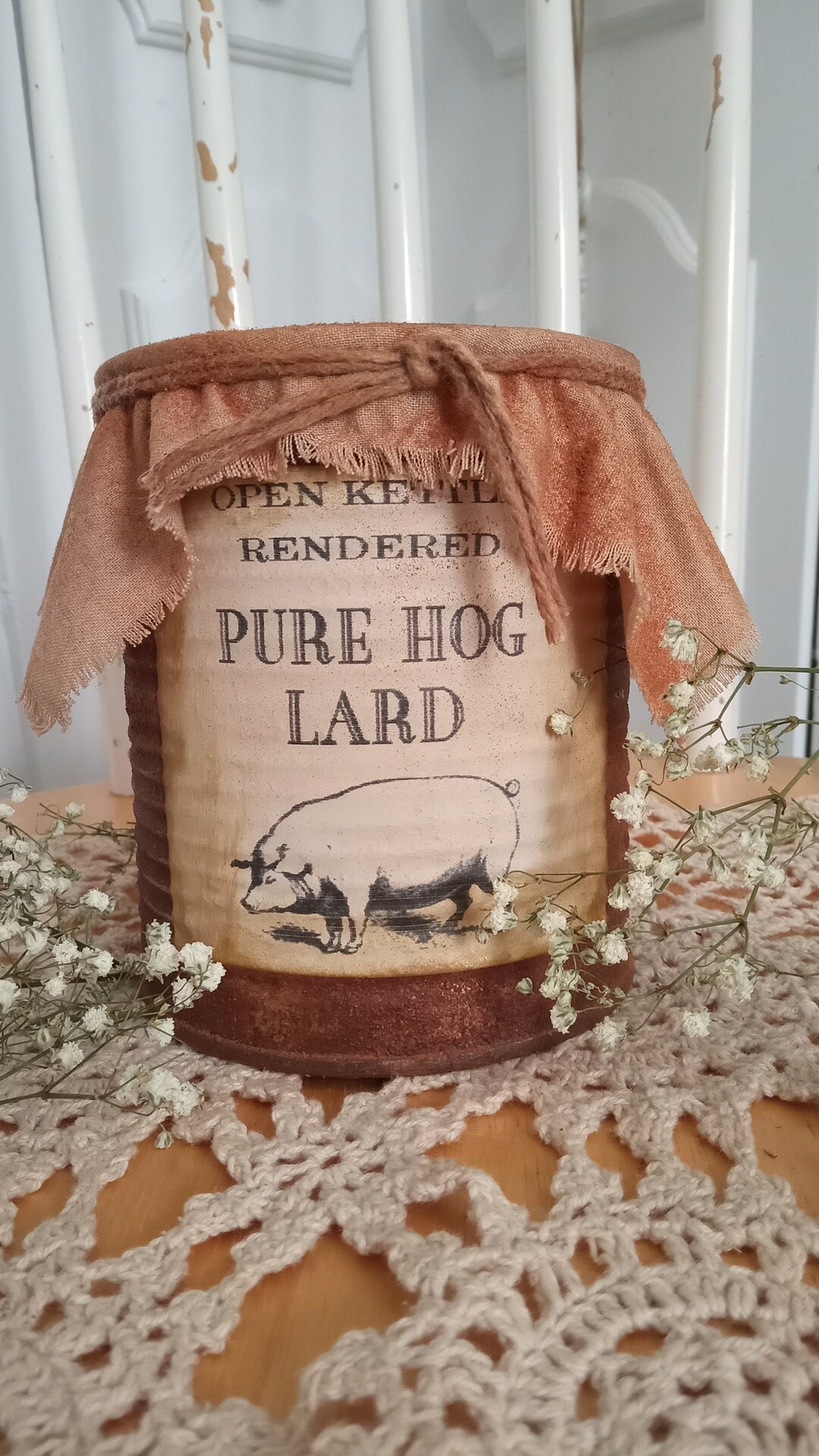 Primitive Rusty Pantry Hog Lard Can Farmhouse Decor Handmade Grubby