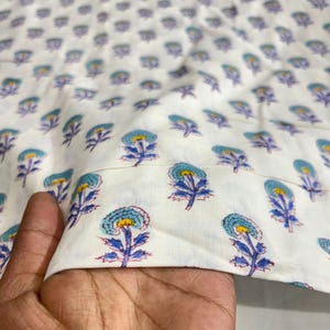 Katoenen stof Indiase bloemenblokprint - Bohokleding en quilten