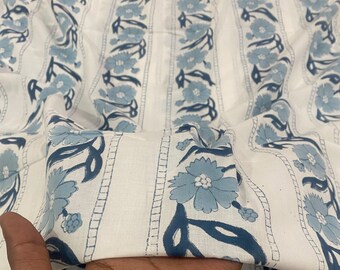 Blue Hand Block Floral Print Fabric, Cotton Fabric By The Yard, Indian Fabric, Dress Fabric, Quilting Fabric