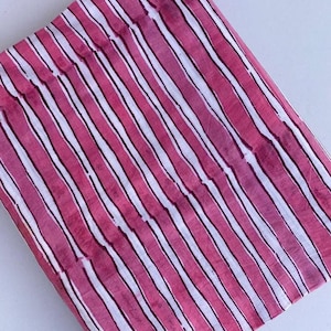 Indian Pink Striped Cotton Fabric – Hand Block Printed | Natural Cotton Material for Sewing & Crafts | Soft Cotton Fabric by the Yard