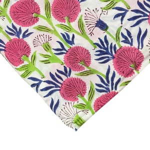 Pink Floral Hand Block Print Cotton Fabric - Indian Fabric By The Yard