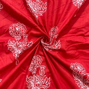 Mughal Floral Cotton Fabric: Indian Hand Block Print, Bohemian Style