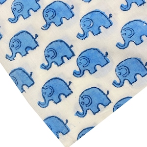 Blauer Elefanten Muster Stoff: Indischer Baumwollstoff Blockprint, lose Ware