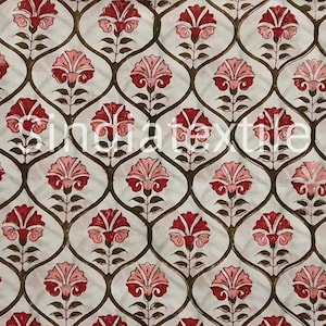 Tessuto di cotone floreale con stampa a blocchi indiana al 100%, materiale da cucito, tessuto stampato a mano, tessuto di cotone per trapuntatura tagliato su misura
