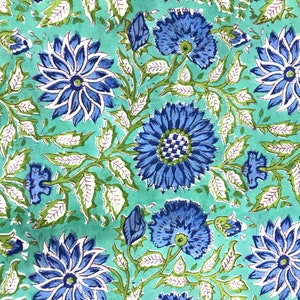 Hand Block Blue Floral Print Fabric By The Yard, Dressmaking Fabric, Curtains Fabric, Womens Clothing, kids Fabric