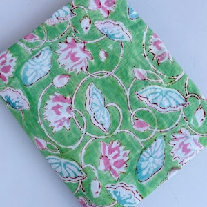 Pink Floral Block Print Cotton Fabric: Eco-Friendly Sewing & Quilting