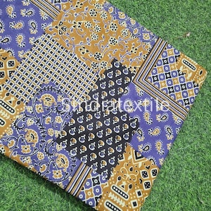Patchwork Hand Printed Fabric By The Meter/Yard, 100 % Pure Cotton Voile Fabric For Dress Making ,Sewing, Crafting, Upholstery