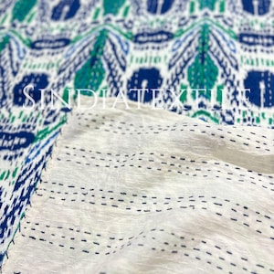 Hand Block Print Kantha Quilt: Bohemian Floral Cotton Bed Cover
