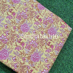 Indian Floral Block Print Cotton Fabric | Handcrafted Sanganeri Print Fabric by the Yard | Dressmaking & Sewing Material | Upholstery Fabric