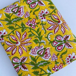 Tela de algodón floral amarilla: Tela estampada a mano cortada a medida