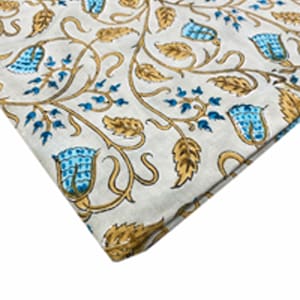 Blue Floral Hand Block Print Fabric, Soft Fabric For Dresses, Fabric By The Yard, Fabric For Curtain&#39;s, Indian Cotton Fabric, Kid&#39;s Fabric