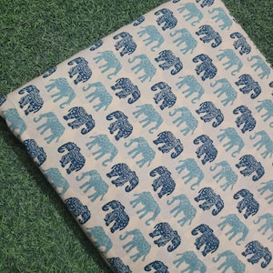 Handblock Gedruckt Elefant Baumwollstoff: Indische Quilt Textil