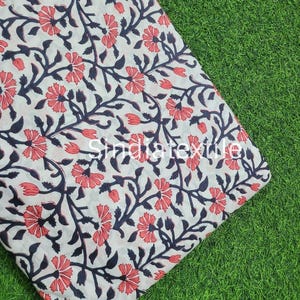Tessuto di cotone stampato a mano con blocchi rosa indiano / Tessuto con stampa floreale etnica tagliato su misura per cucito, quilting, bricolage