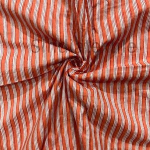 Hand Block Printed Cotton Voile Fabric: Boho Striped Upholstery