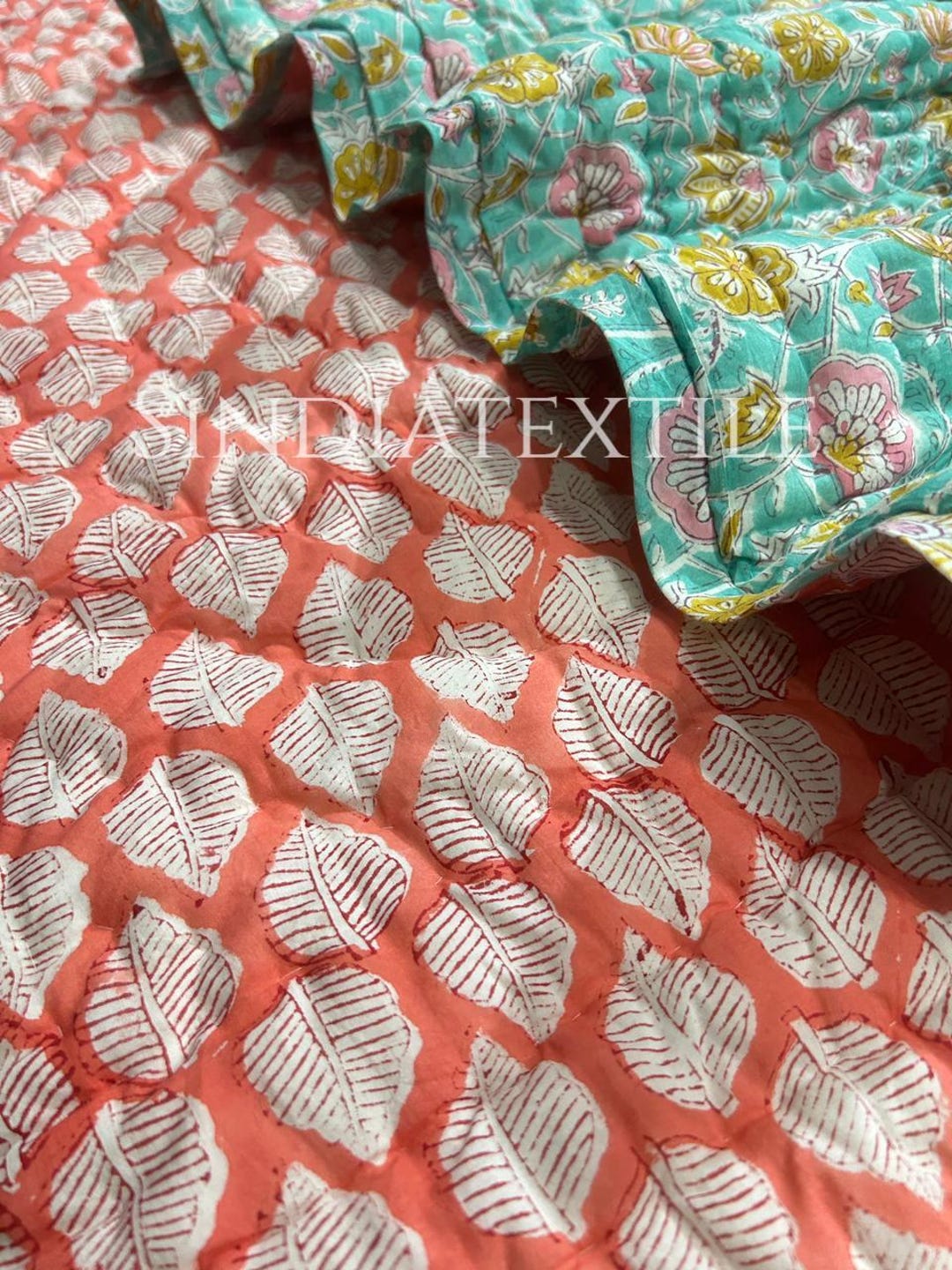 ハンドブロックプリントキルト ベビーキルト ハンドブロックプリントの