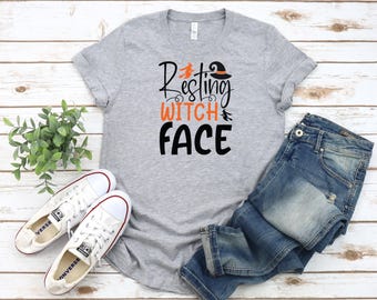Resting Witch Face, hat, witch, broom, halloween t-shirt