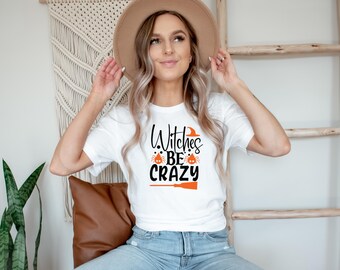 Witches Be Crazy, spider, broom, hat, halloween t-shirt