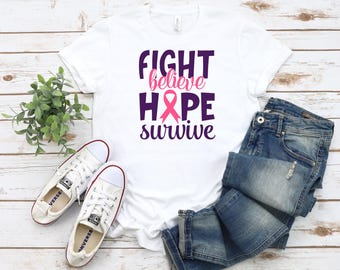 Cancer Awareness T-Shirt: Fight Believe Hope Survive - Survivor Family