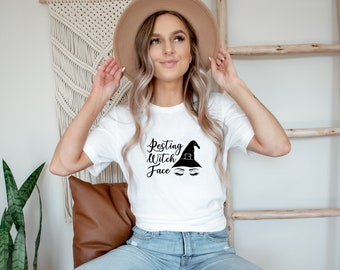 Camiseta con cara de bruja en reposo: Camiseta gráfica de Halloween
