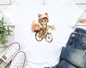 Kitten on Bicycle T-Shirt, Animal Tshirt, Animal Lover Shirt, Cute Cat Tee
