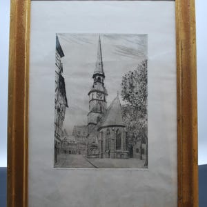 Litografía antigua, distrito de Hannover, firmada, enmarcada, detrás de un cristal n.º 3