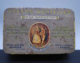 Antike Blechdose aus Frankreich, Crépes Dentelles von Créperie de Locmaria in Quimper