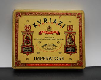 Old tin can, cigarette tin, KYRIAZI IMPERATORE, 50s box, 1930/40s
