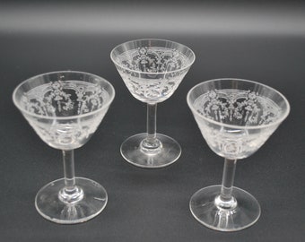 3 Stück Jugendstil Likörglas, Sherry Glas, geschliffenes Kristallglas