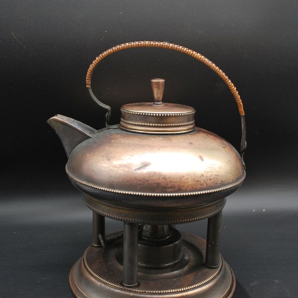 Antikes Kupferkessel mit Stövchen, Teekocher mit Spiritusbrenner