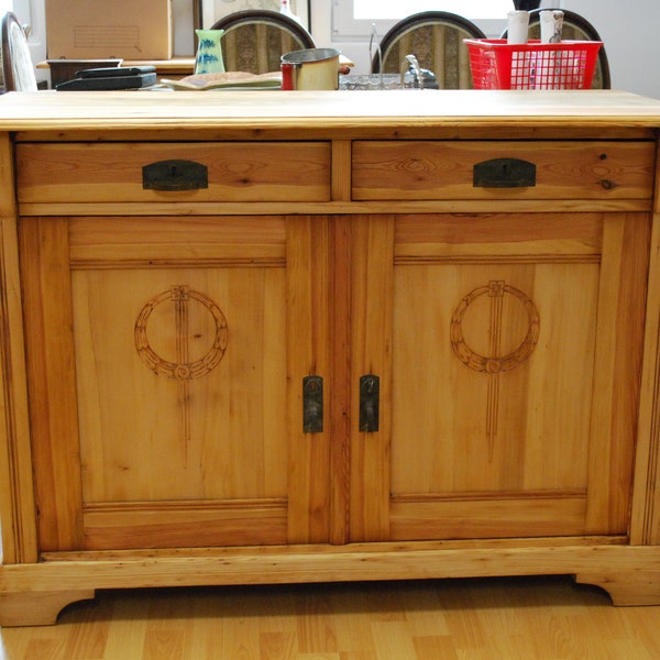 Antique Art Nouveau chest of drawers, sideboard, dresser, ready to live in, softwood chest of drawers