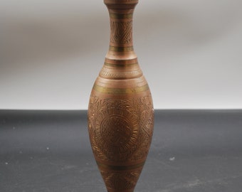 Vintage brass vase, handmade from India, 34 cm high