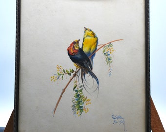 Dessin original en couleur Art Déco, 1929, encadré, signé, O. Linde